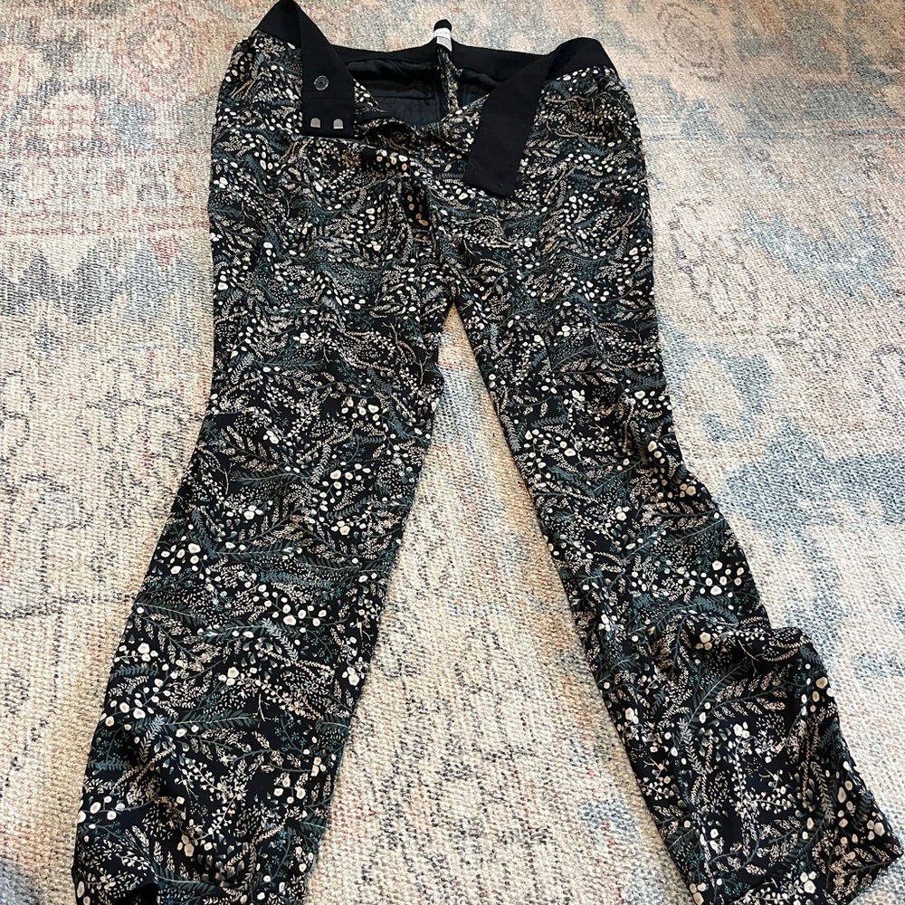LOFT Black and Green Patterned Straight Leg Pants